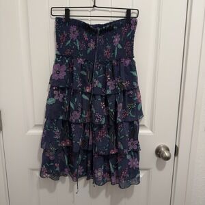 American Eagle Outfitters Women's Strapless Ruffle Dress Navy Floral Size Medium